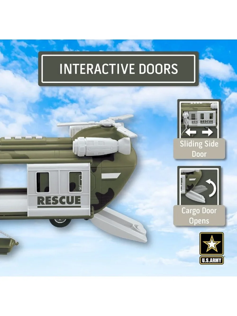 Military Helicopter Toy with Lights & Sounds, Rescue Copter Model for Kids 3
